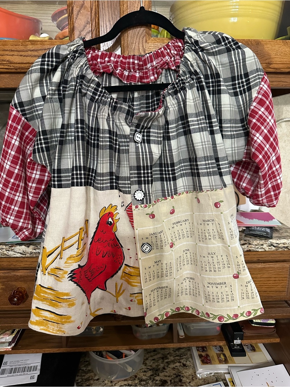 Womens Plaid Farmhouse Chicken Print Top - Unbranded